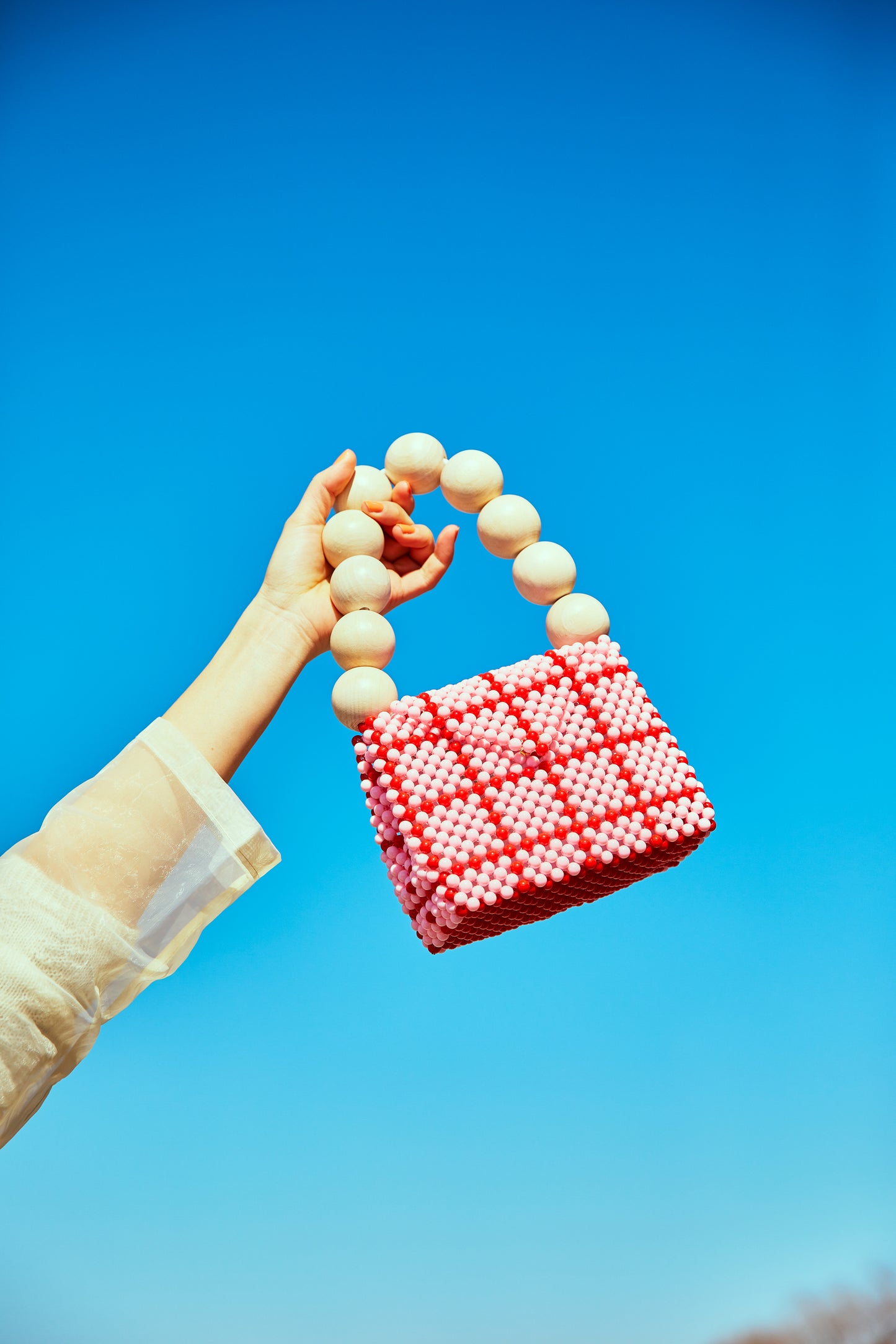 wood ball hand bag(pink checked)
