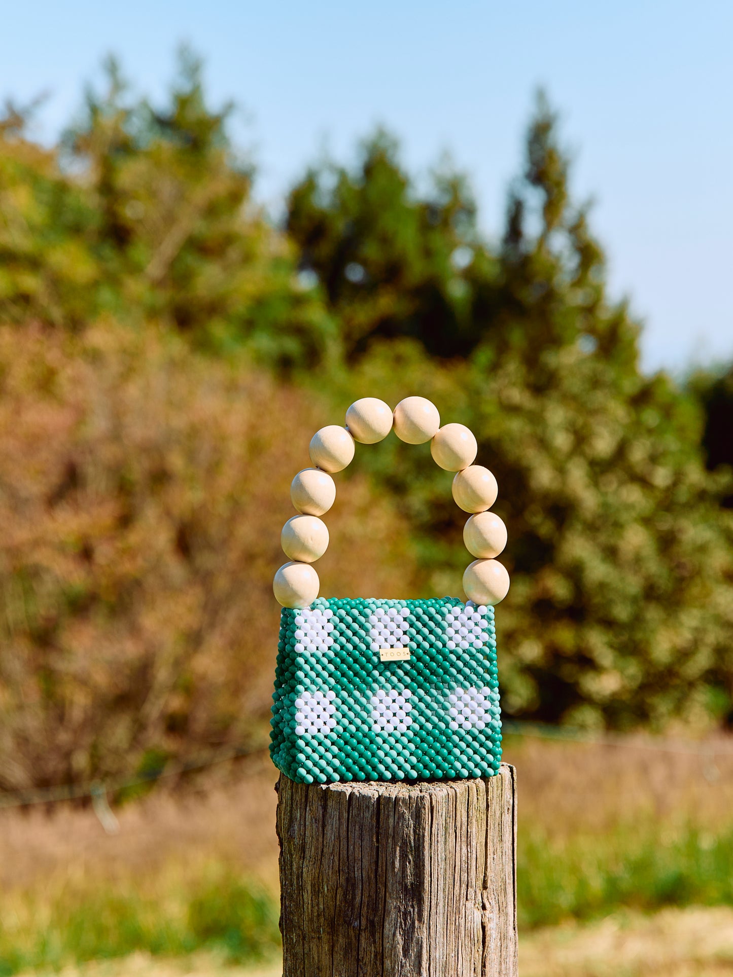 wood ball hand bag(green checked)