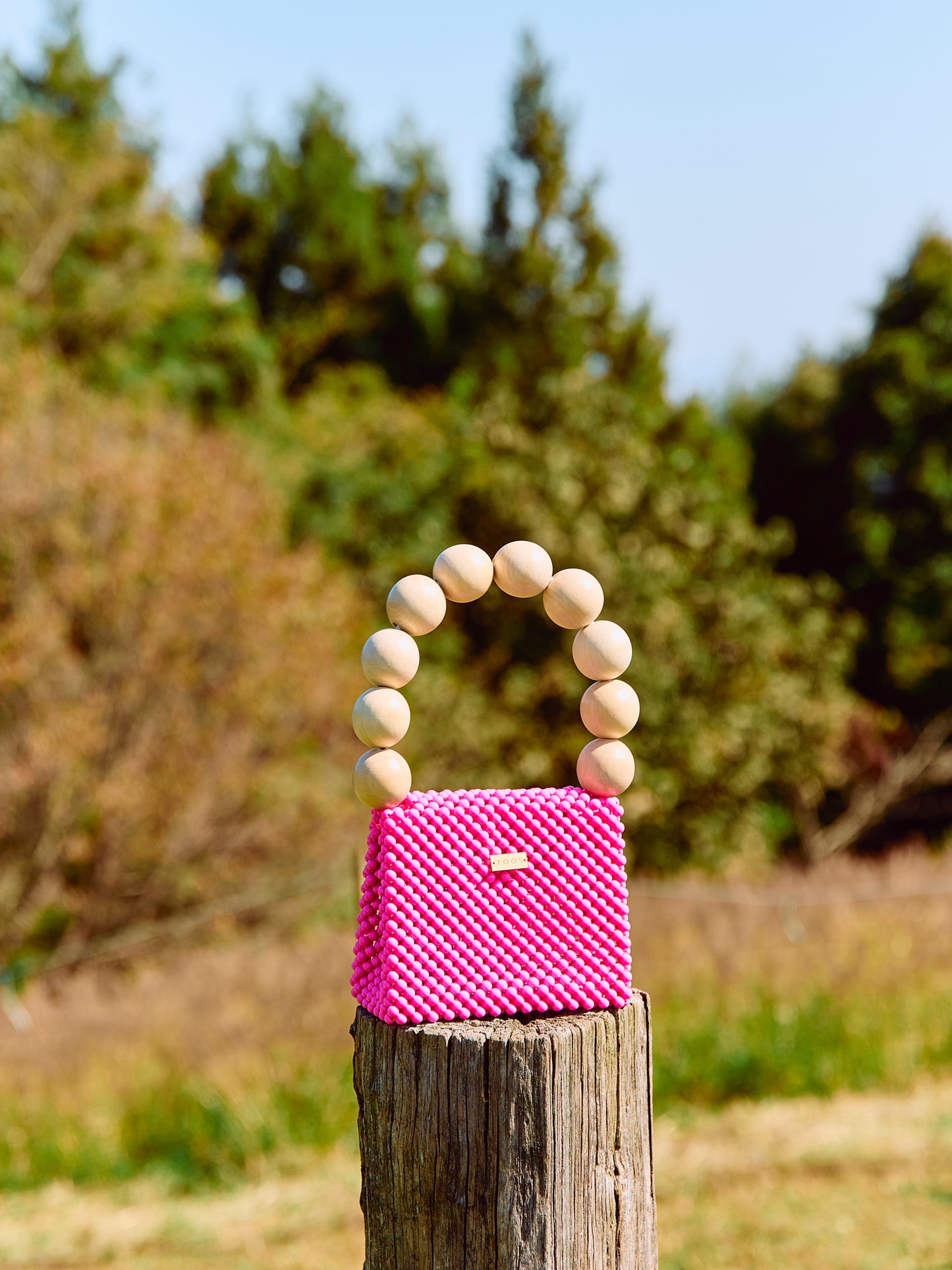 wood ball hand bag(vivid pink)