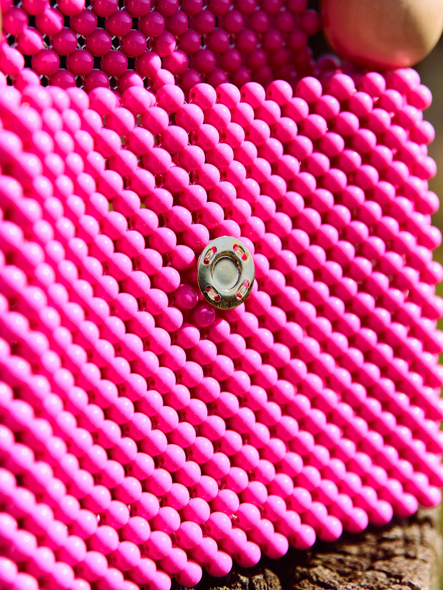 wood ball hand bag(pink checked)