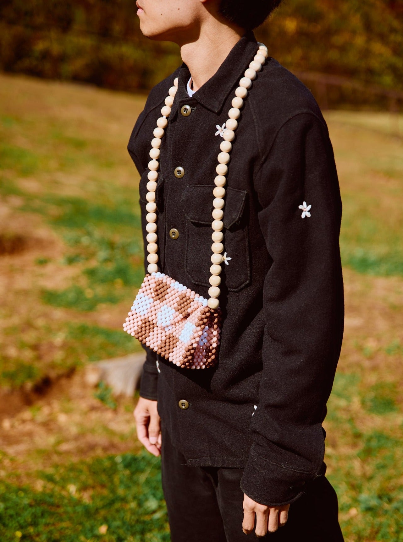 wood ball shoulder bag(brown checked)