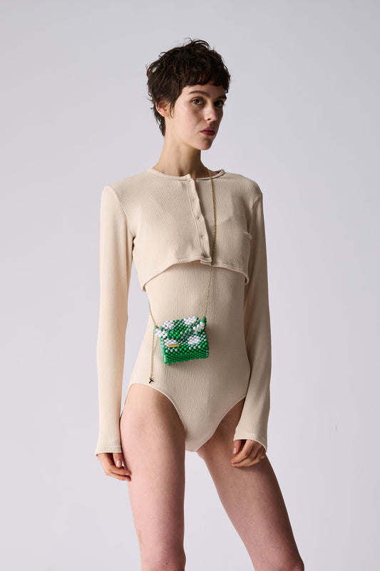 three way chain bag mini(green checked)