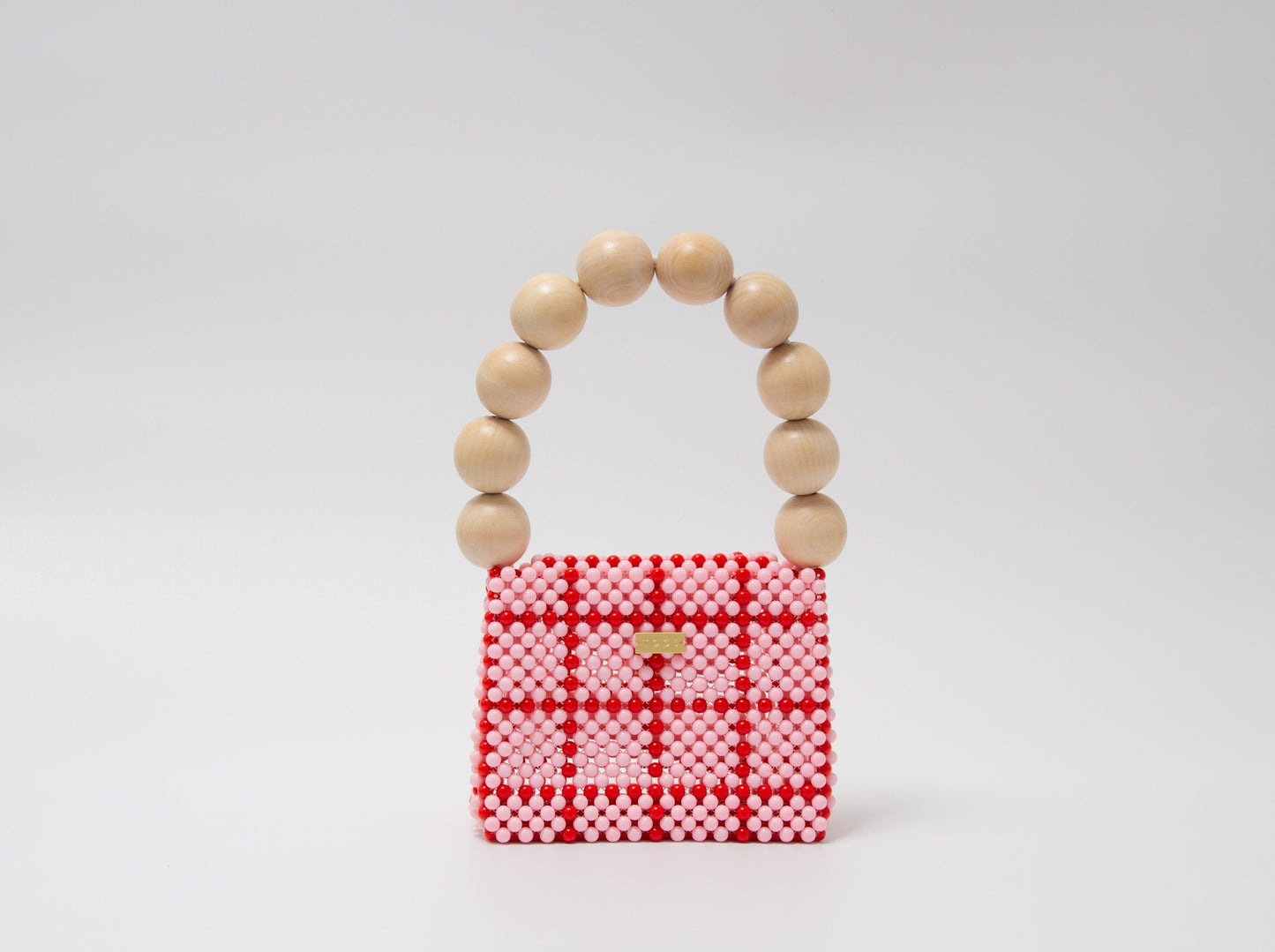 wood ball hand bag(pink checked)