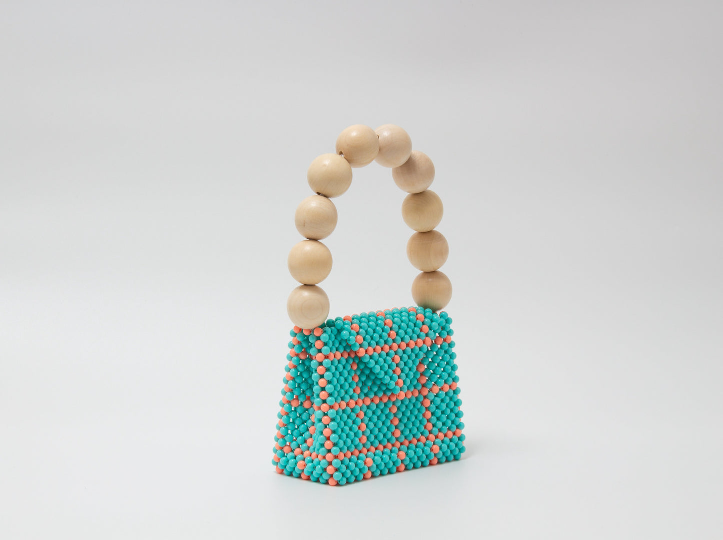 wood ball hand bag(light blue checked)
