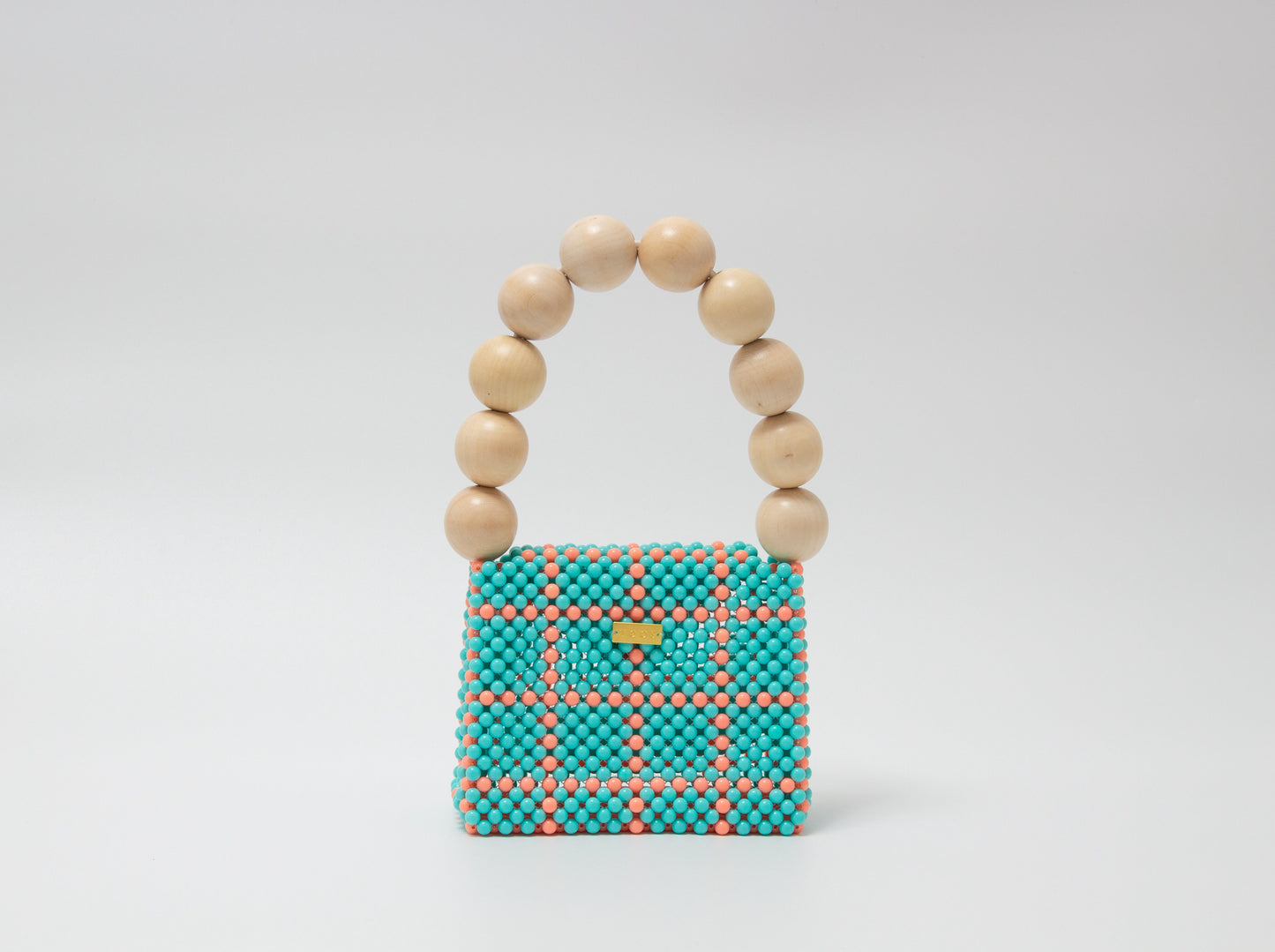 wood ball hand bag(light blue checked)