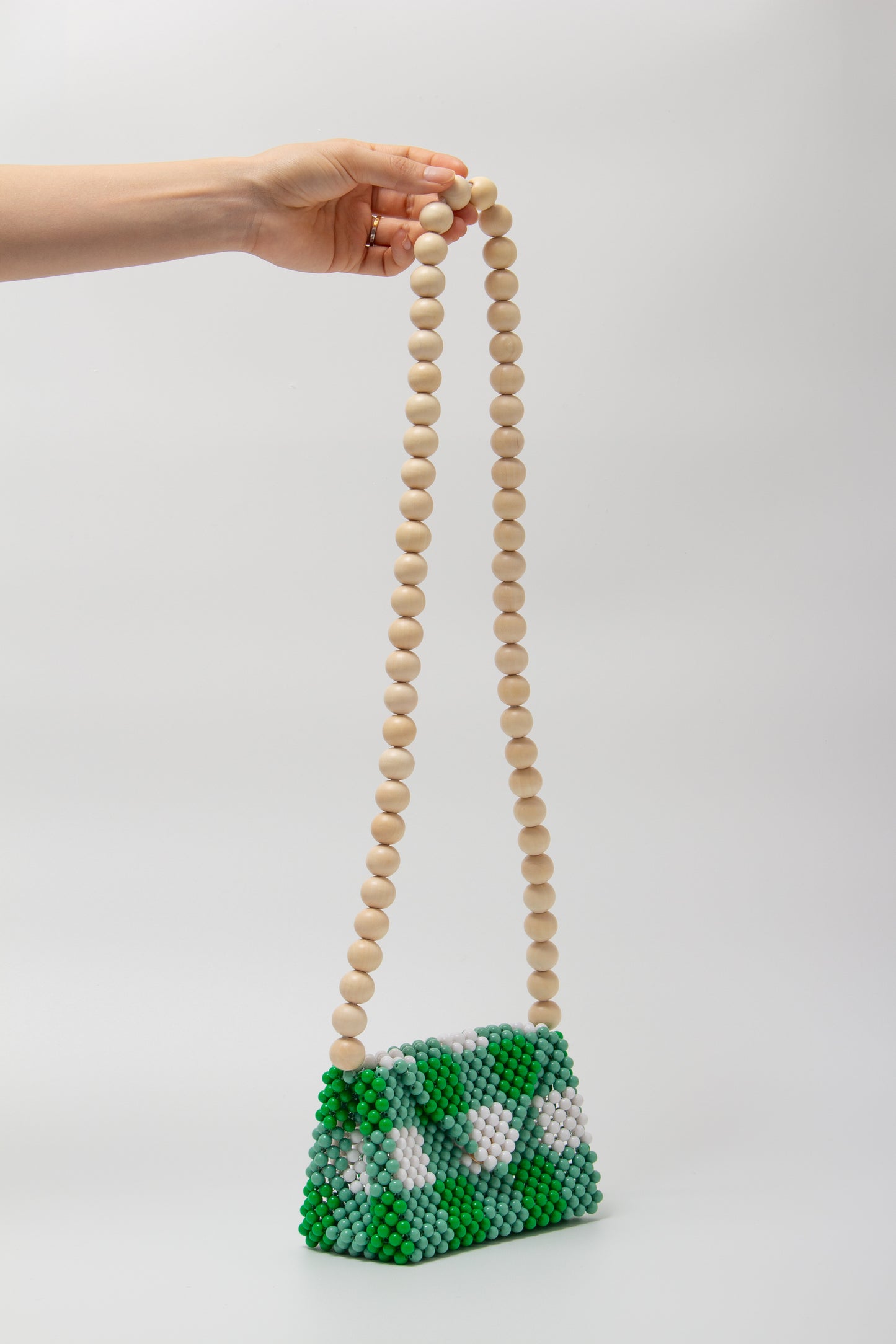 wood ball shoulder bag(green checked)