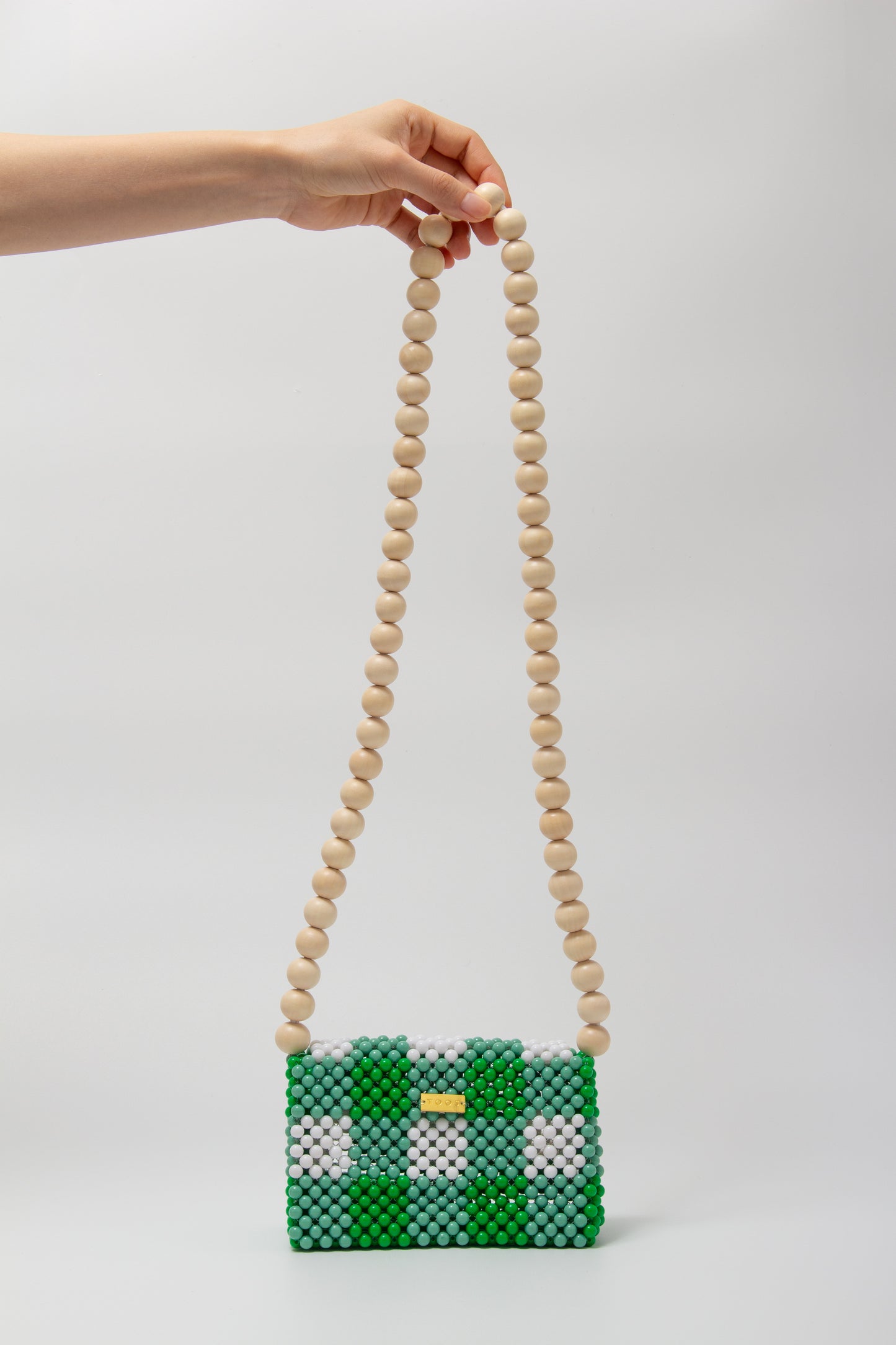 wood ball shoulder bag(green checked)