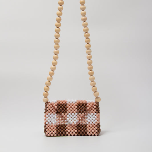 wood ball shoulder bag(brown checked)
