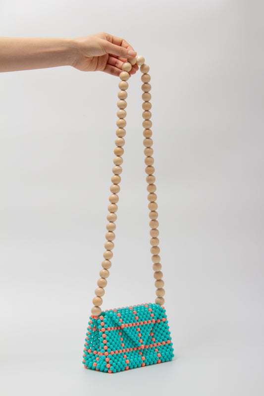 wood ball shoulder bag(light blue checked)