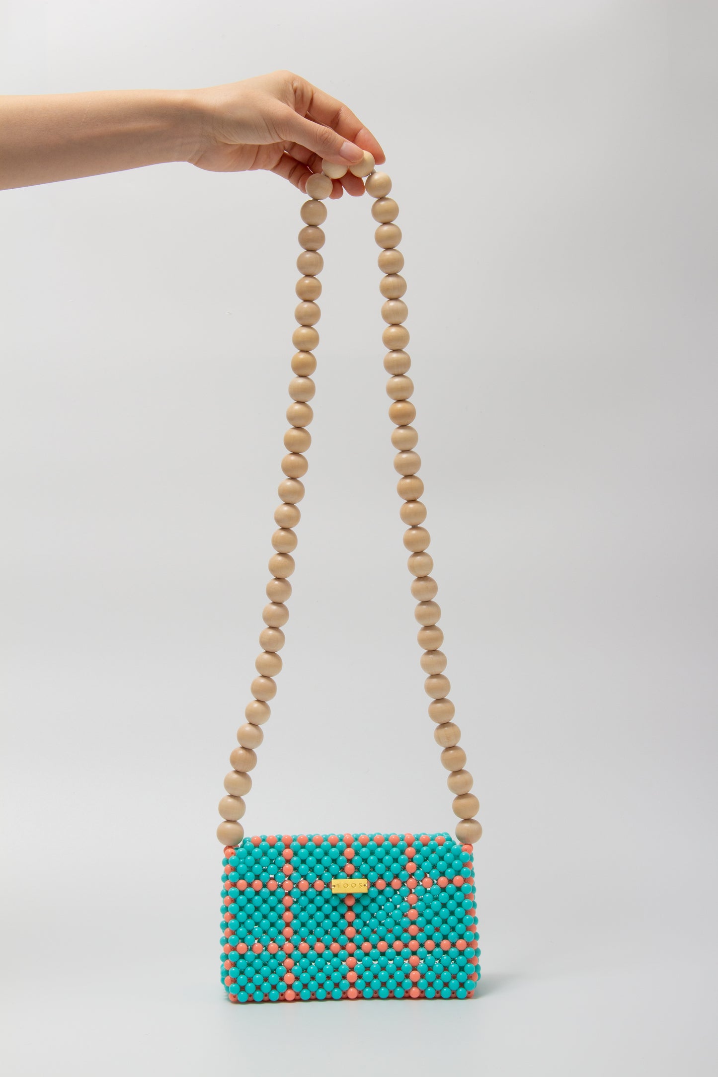wood ball shoulder bag(light blue checked)