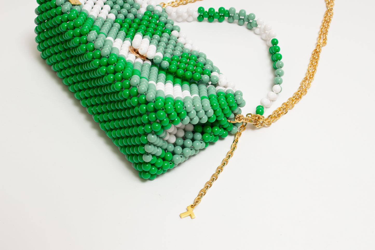 three way chain bag big(green checked)