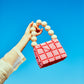 wood ball hand bag（pink checked）