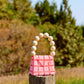 wood ball hand bag（pink checked）