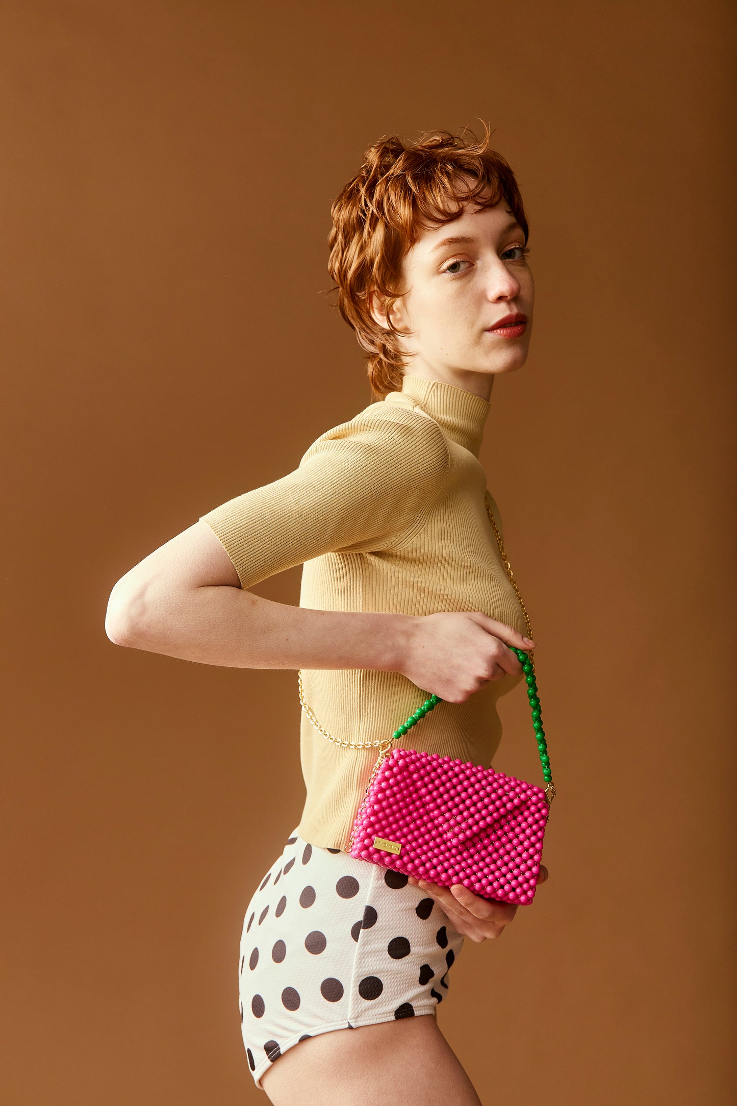 three way chain bag big（vivid pink）