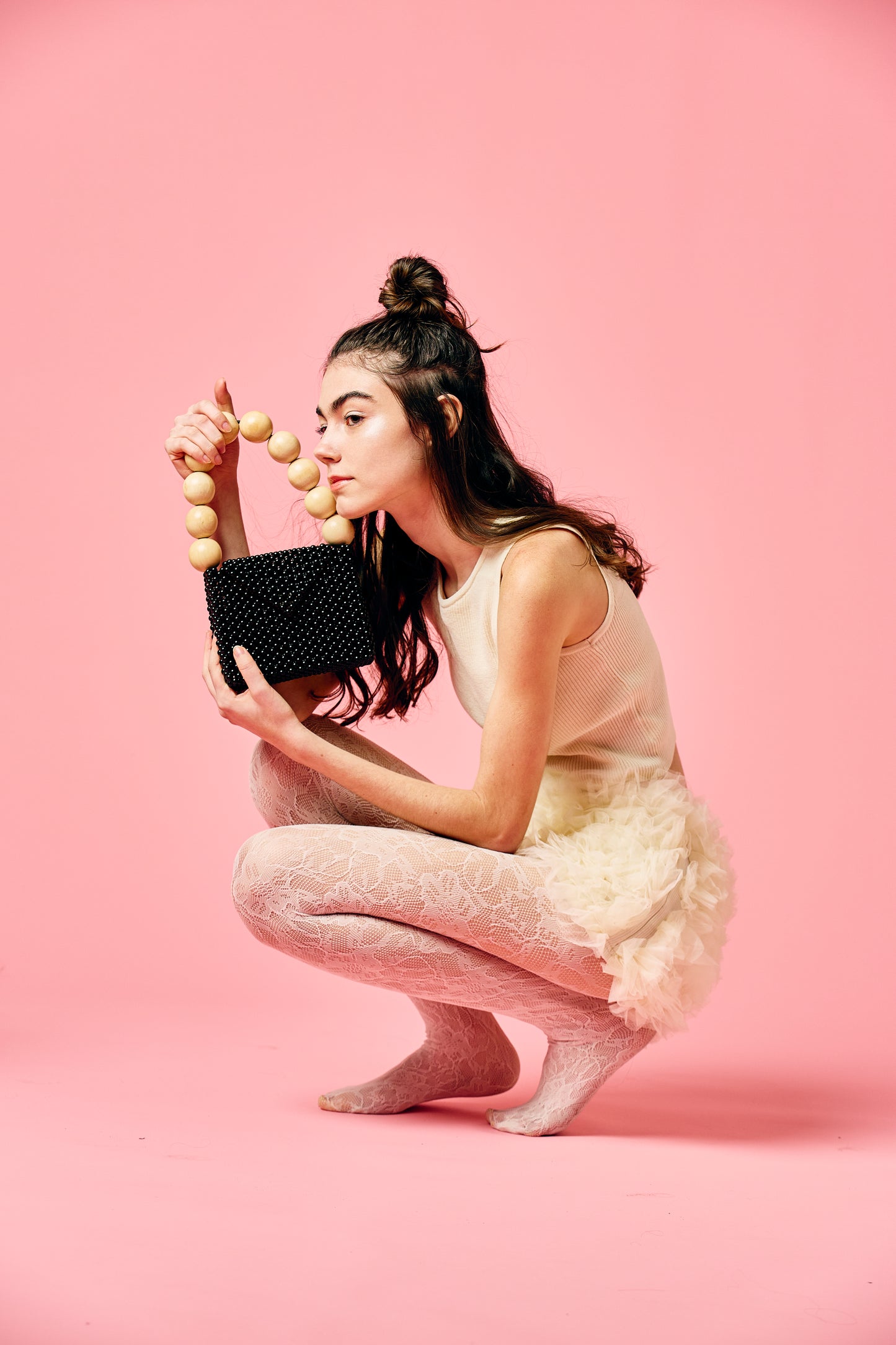 wood ball hand bag（black）