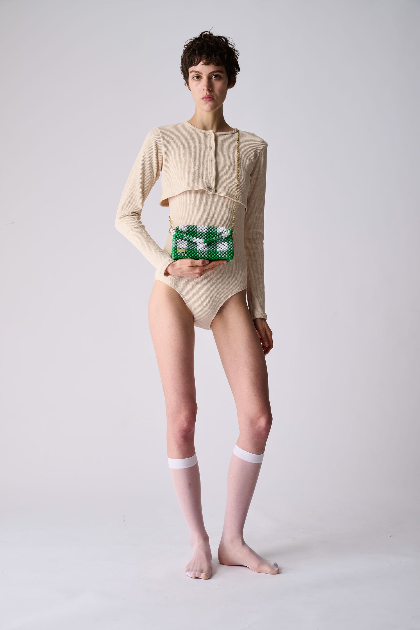 three way chain bag big（green checked）