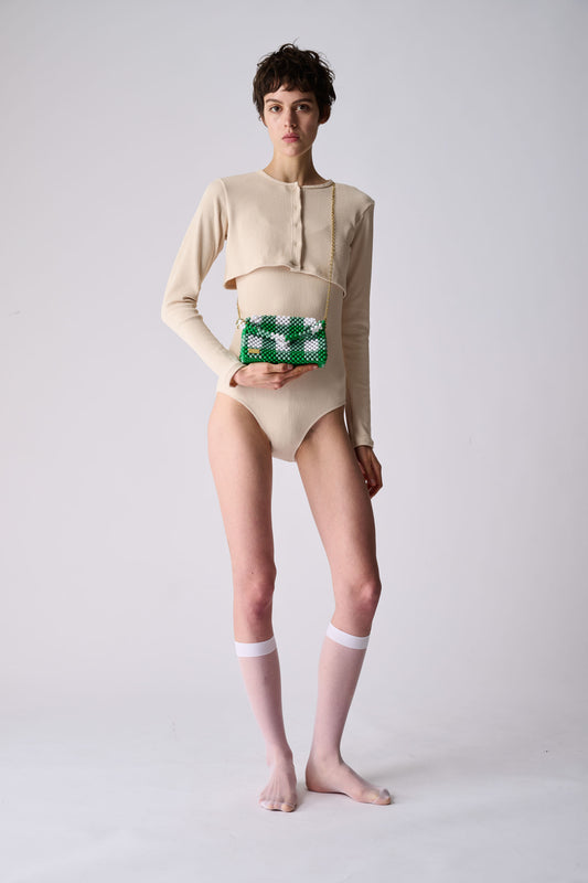 three way chain bag big（green checked）