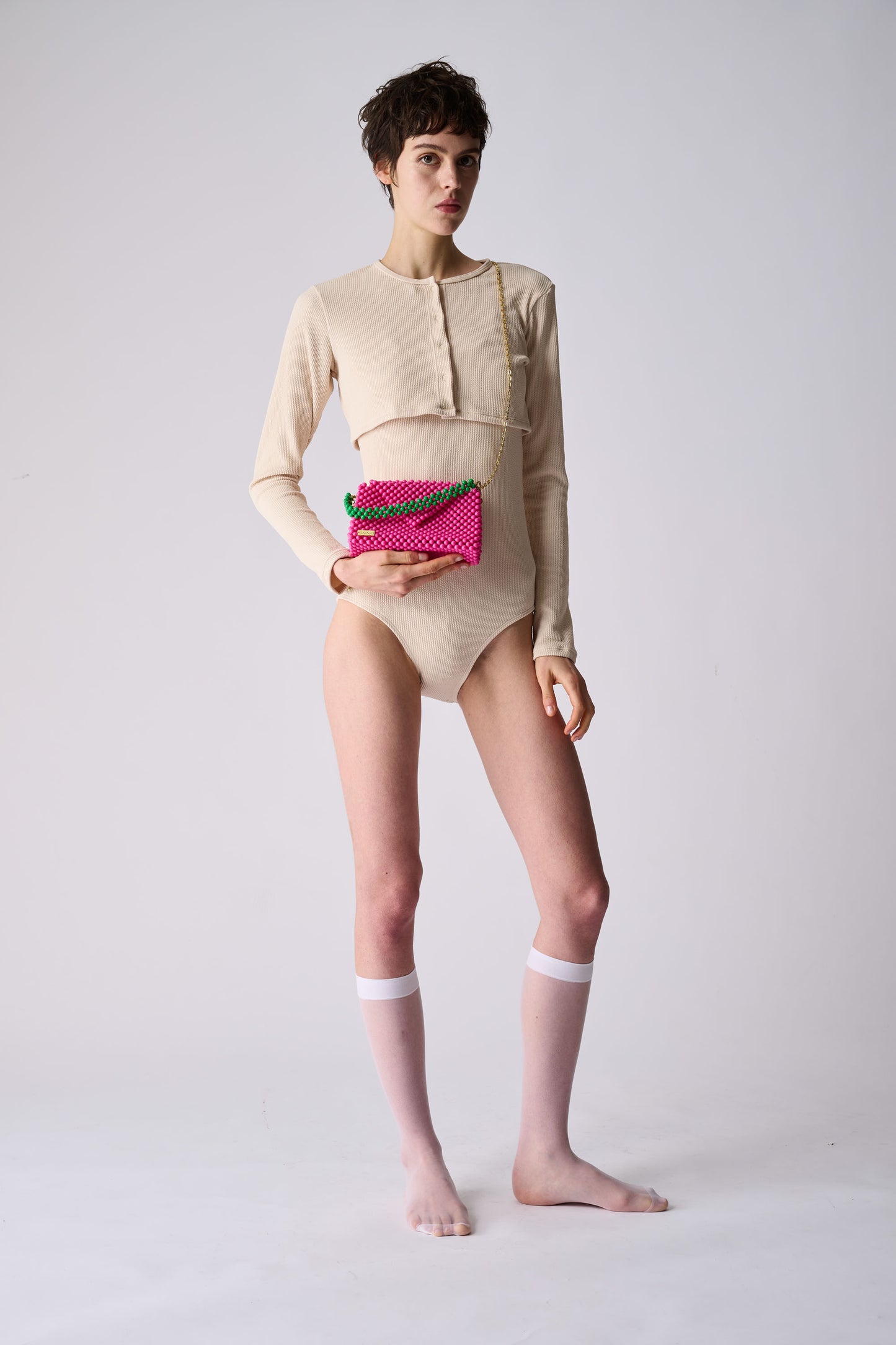 three way chain bag big（vivid pink）