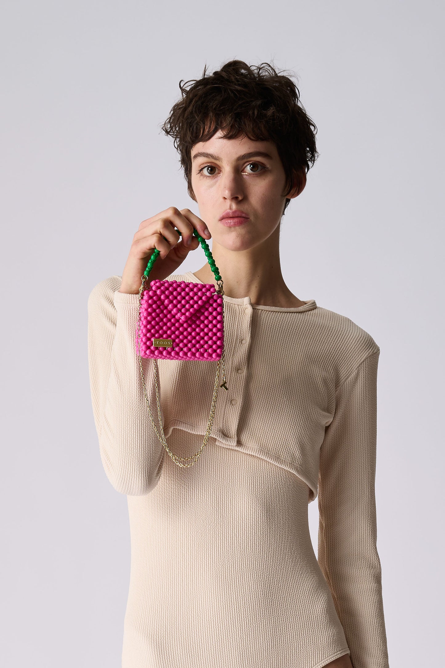 three way chain bag mini（green checked）