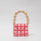 wood ball hand bag（pink checked）