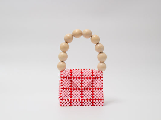 wood ball hand bag（pink checked）