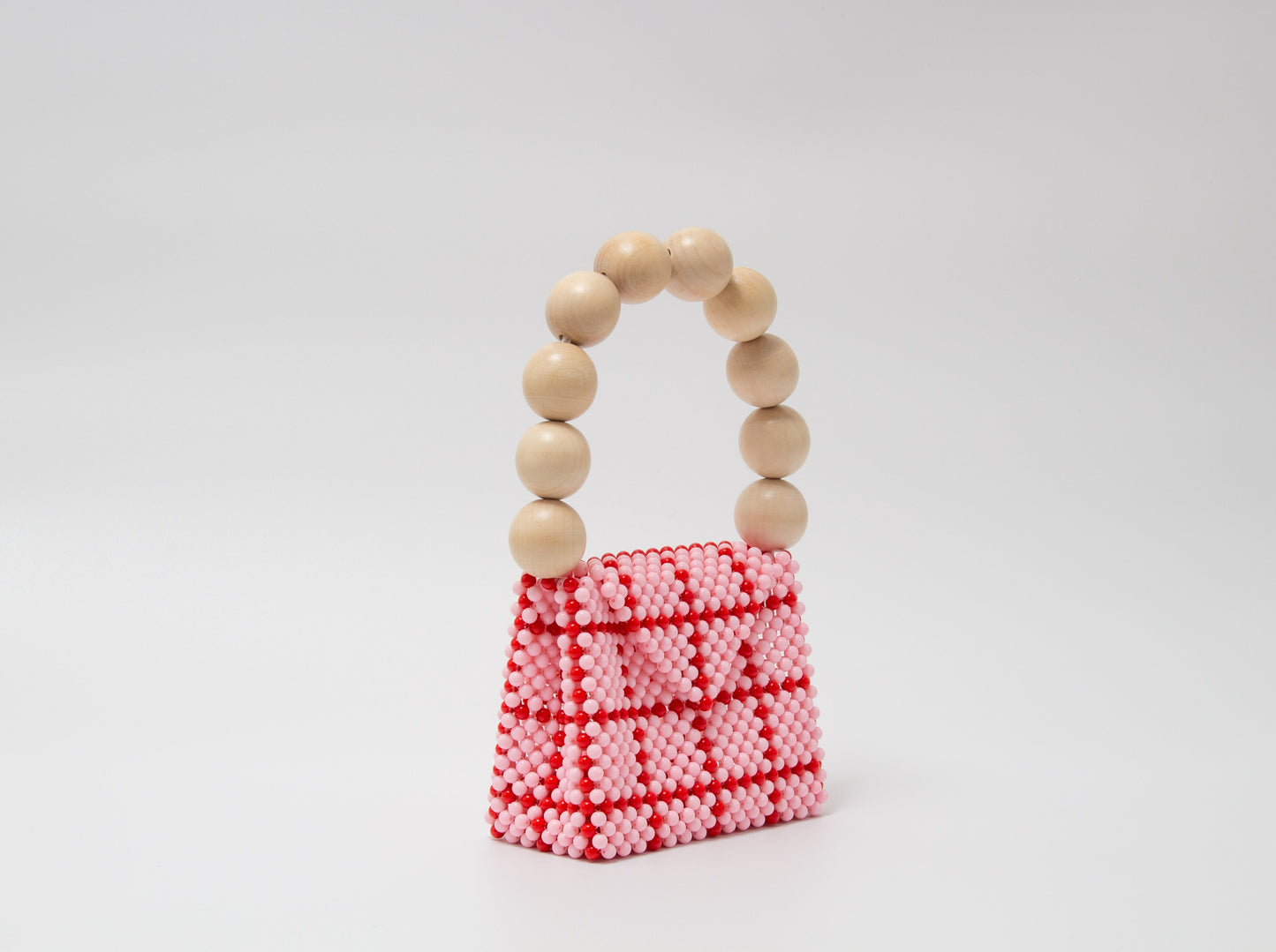 wood ball hand bag（pink checked）