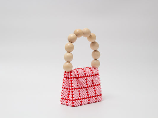 wood ball hand bag（pink checked）