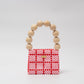 wood ball hand bag（pink checked）