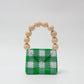 wood ball hand bag（green checked）