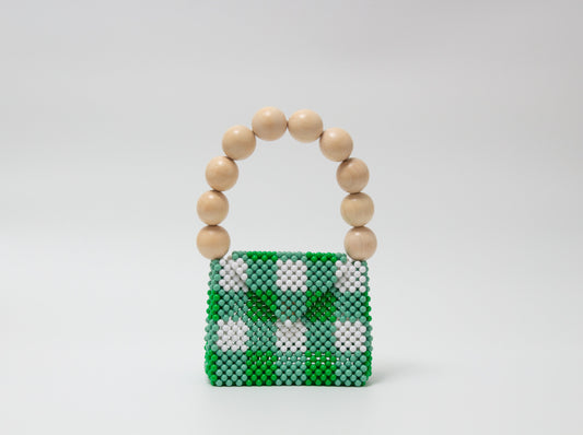 wood ball hand bag（green checked）