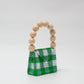 wood ball hand bag（green checked）