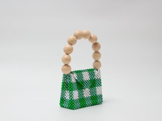 wood ball hand bag（green checked）