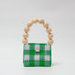 wood ball hand bag（green checked）