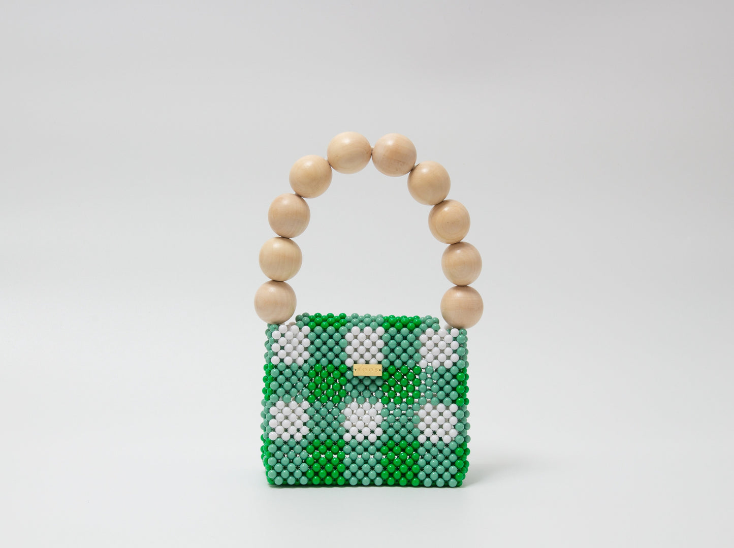 wood ball hand bag（green checked）