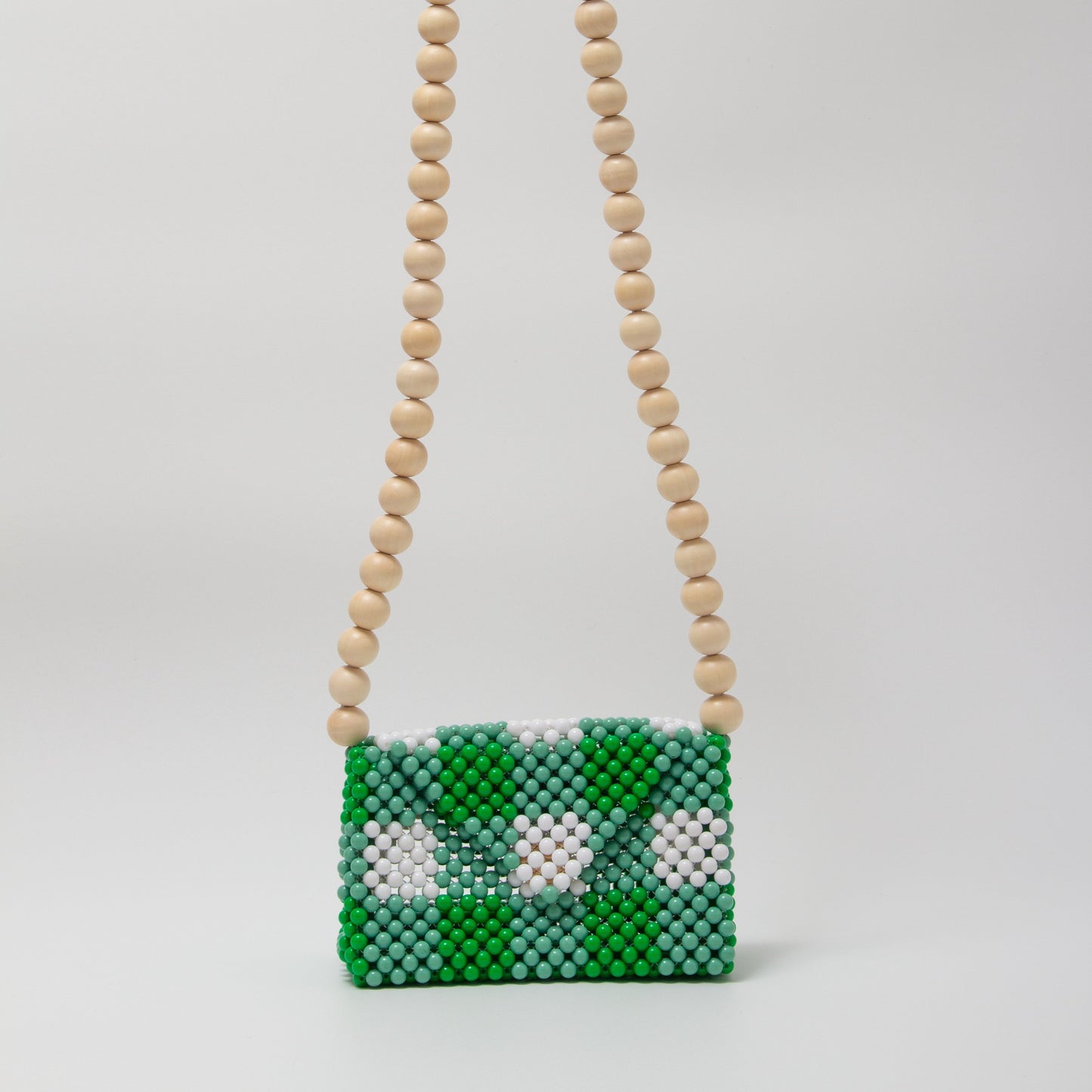 wood ball shoulder bag（green checked）