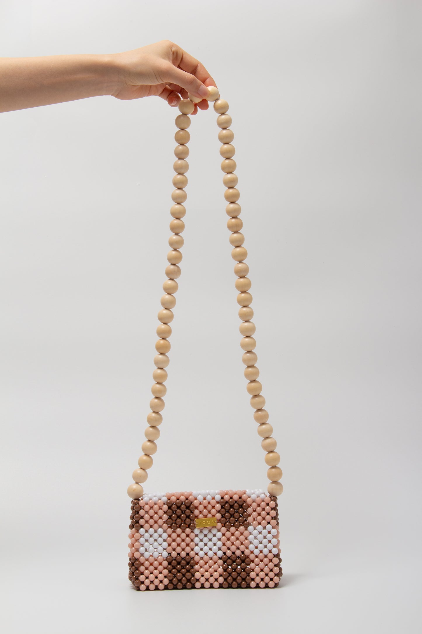 wood ball shoulder bag（brown checked）