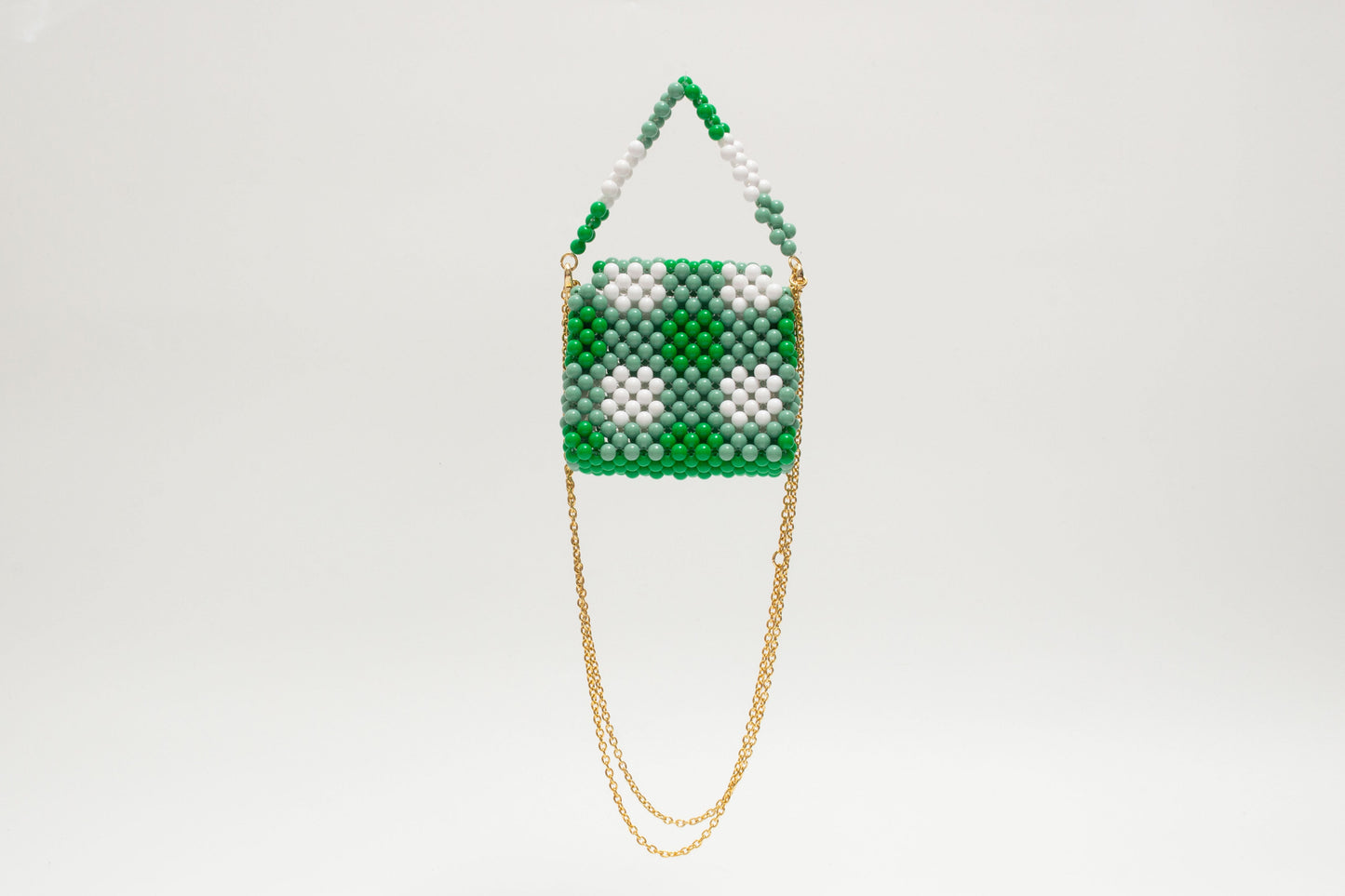 three way chain bag mini（green checked）