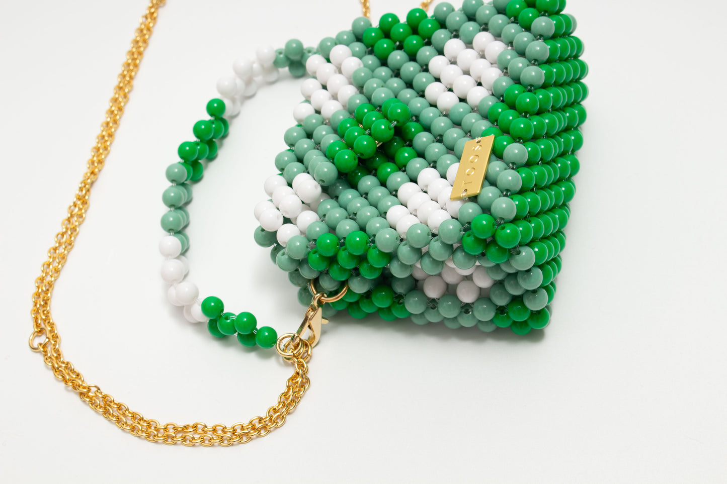 three way chain bag mini（green checked）