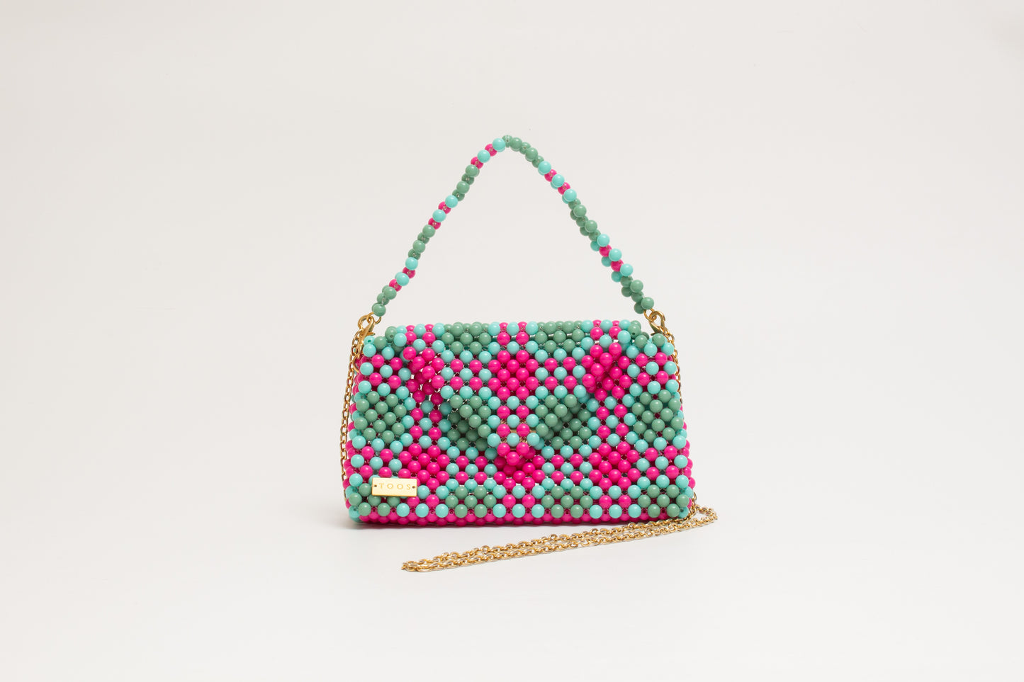 three way chain bag big（pink green blue）