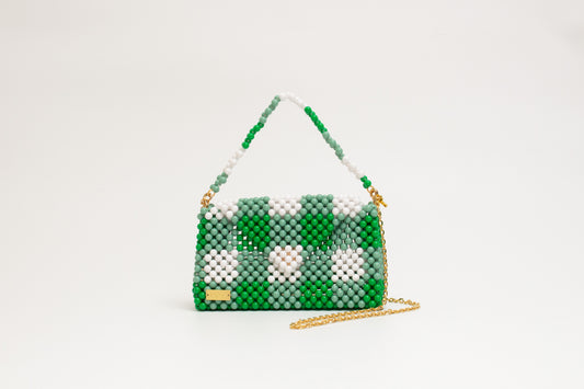 three way chain bag big（green checked）