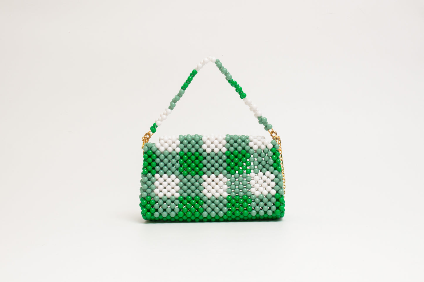 three way chain bag big（green checked）