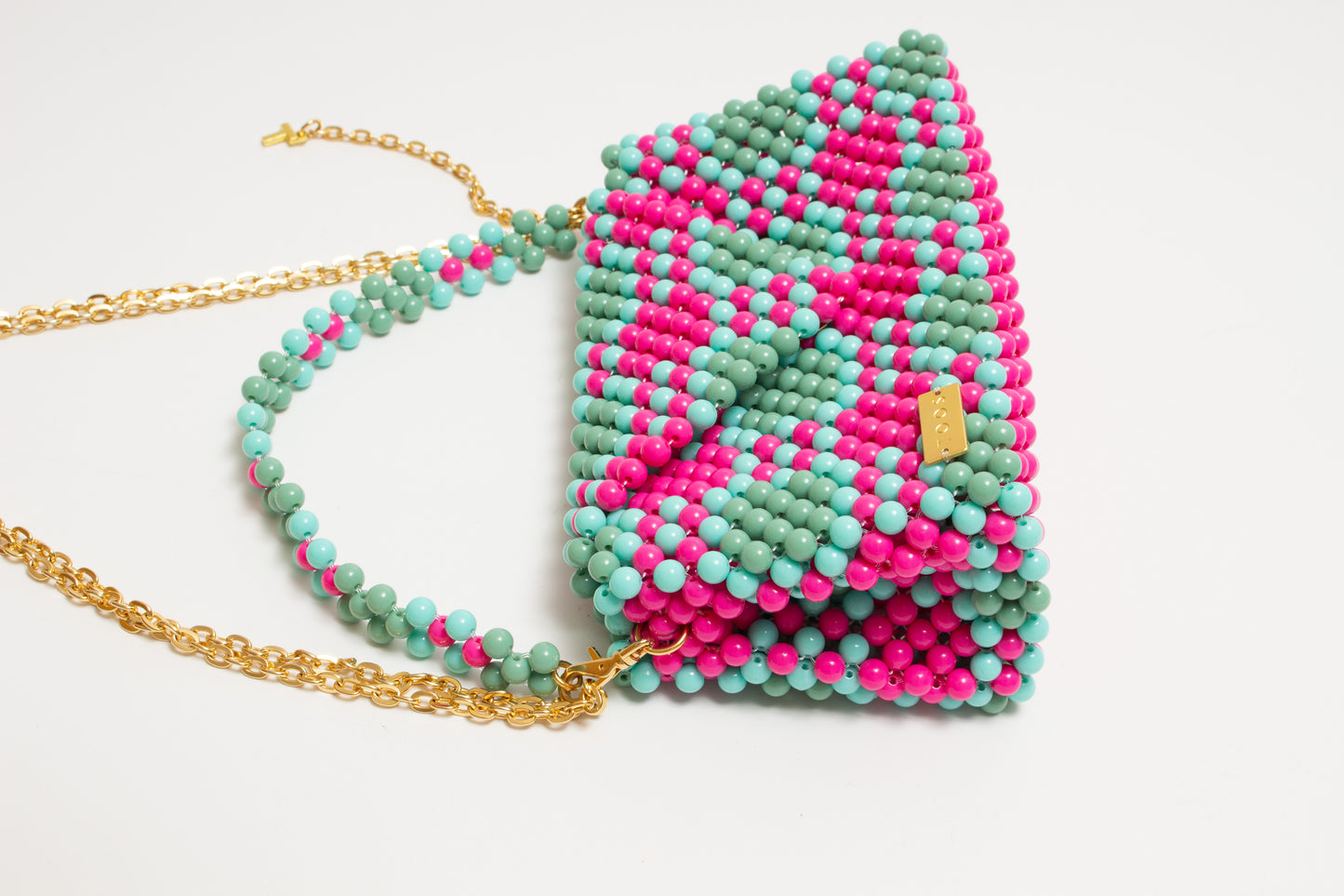 three way chain bag big（pink green blue）