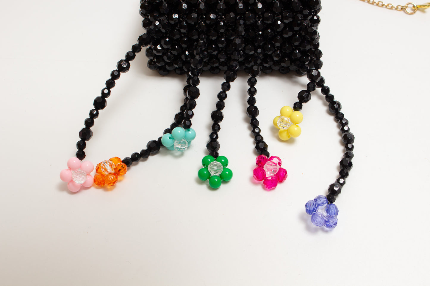 three way chain bag mini（flower black）